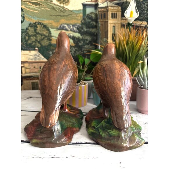 Vintage Ceramic Quail Figurines Brown & Green Bird Decor Set Of 2 - Picture 5 of 6